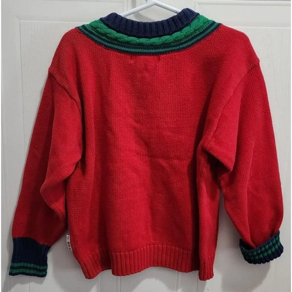 Vintage Gymboree Retro Long Sleeve Knit Pullover Sweater Rainbow Tag Red‎ Size L
